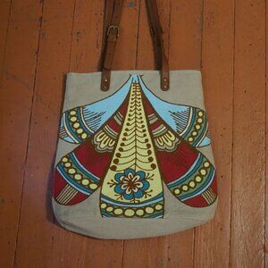 Amy Butler Fabric Tote Bag With Leather Straps